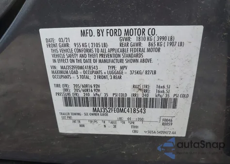 2021 Ford Ecosport S from USA, damaged, VIN MAJ3S2FE0MC418543